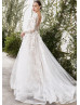 Classic Ivory Lace Tulle V Back Wedding Dress